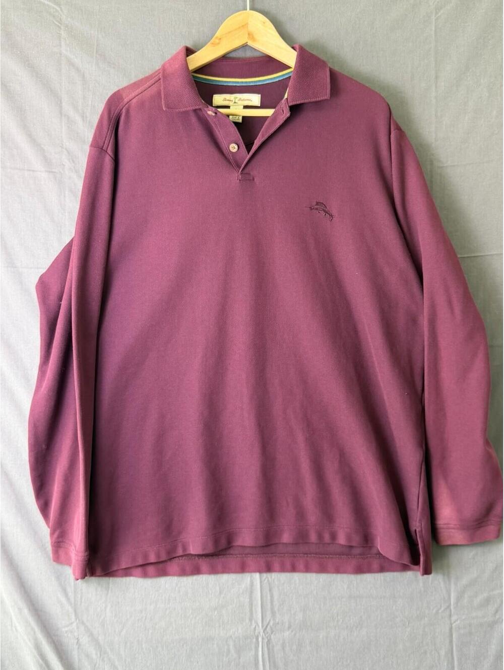 Tommy Bahama Shirt Mens Large L Long Sleeve Polo Pima Cotton Blend Maroon Purple
